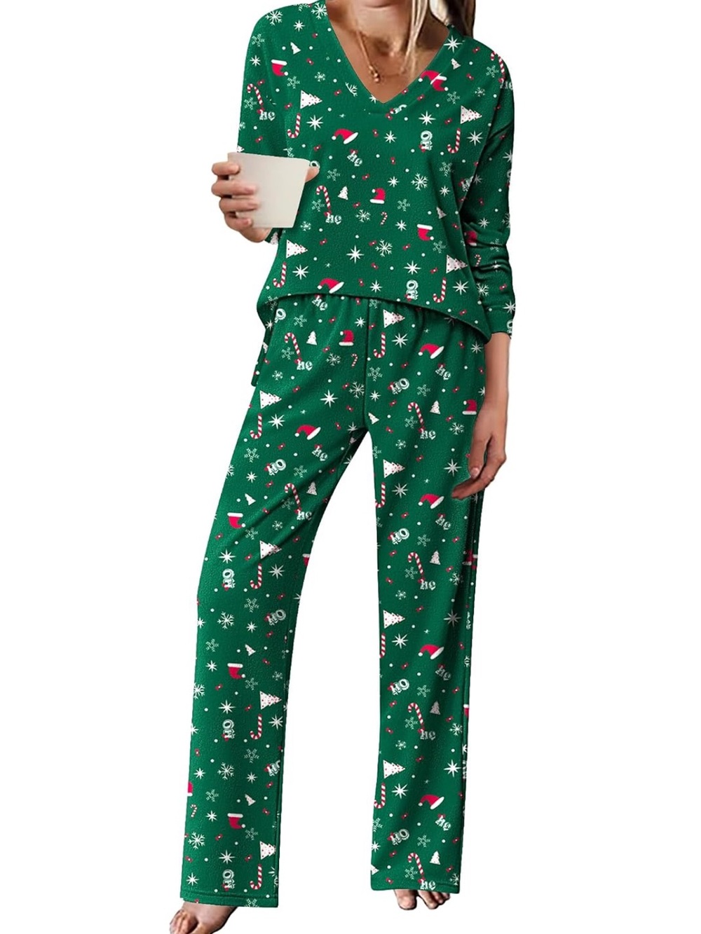 Ekouaer Pajama for Womens Set Polar Fleece Long Sleeve Lounge Sets Christmas